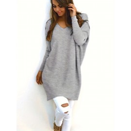 Cozy Plus Size Pullover - Soft V-Neck, Long Sleeve, Stretchy Women's Jumper for Casual Wear