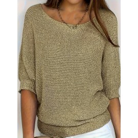 Plus Size Soft Knit Sweater - Versatile Solid Color, Flattering Crew Neck, 3/4 Sleeves - Effortless Casual Chic for Fall & Spring - Designed for Curvy Womens All-Season Wardrobe