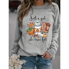 Plus Size Pumpkin Cartoon Print Crew Neck Pullover Sweatshirt - Soft Slight Stretch Polyester Fabric, Casual Fall and Spring Wear, Hand Wash Only, No Dry Clean - Womens Comfortable Knit Clothing for Autumn and Winter Seasons