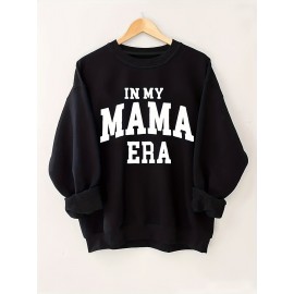 Trendy Plus Size Mama Print Sweatshirt - Comfortable Crew Neck, Casual Style for Fall & Spring - Curvy Womens Fashion Clothing