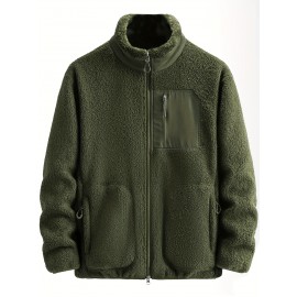 Plus Size Reversible Fleece Jacket for Men - Thick, Stand Collar, Zipper Coat with Ultimate Warmth and Versatility - Perfect for Outdoor Sports and Casual Wear