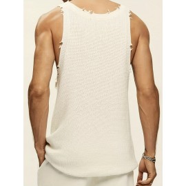 Plus Size Mens Fashionable Ripped Knit Tank Top - Solid Color, Breathable, Sleeveless for Cool Summer Days