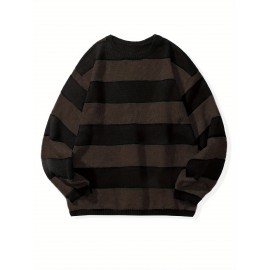 Plus Size Mens Sweater - Vibrant Contrast Color Blocking, Ultra-Casual and Fashionable Design, Soft and Cozy Knit Crew Neck Pullover Style - Perfect for Fall and Winter Seasons, Mens Fashion Clothing, Inspired by K-pop Fashion Trends