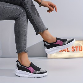Women's Slip-On Platform Sneakers, Casual Breathable Walking Shoes, Comfortable Low Top Sports Shoes with Thick Sole, Outdoor Activities Footwear