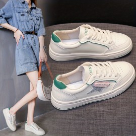 Women's Versatile Breathable Low Top Skate Shoes, Fashion Faux Leather Travel Flat Shoes