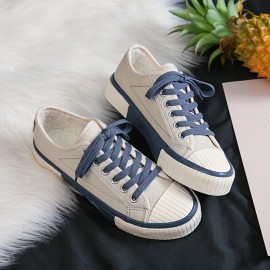 Women's Low Top Canvas Sneakers, Casual Lace Up Flat Skate Shoes, All-Match Student Walking Trainers