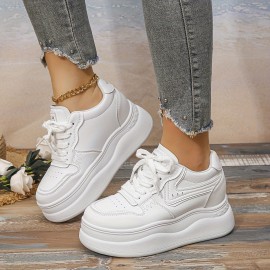 Versatile Solid Color Chunky Sneakers, Comfortable Height Increasing Thick Soled Sports Shoes, Women's Footwear