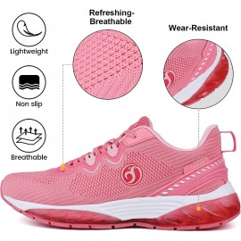Women's Air Cushion Running Shoes - Lightweight and Breathable Sneakers with Lace-Up Closure and Flying Woven Design