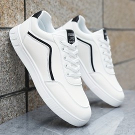 Mens Low-Top PU Striped Casual Skateboard Shoes - Non-Slip, Breathable, Comfortable for Outdoor Walking, Hiking, Jogging All Seasons