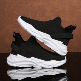 Mens Four Seasons Breathable Motion-Control Slip-On Sneakers - Shock Absorbing Cushioning, Lace Closure, EVA Sole, Solid Color - Ideal for Casual, Hiking, Outdoor, Running, Festive Occasions