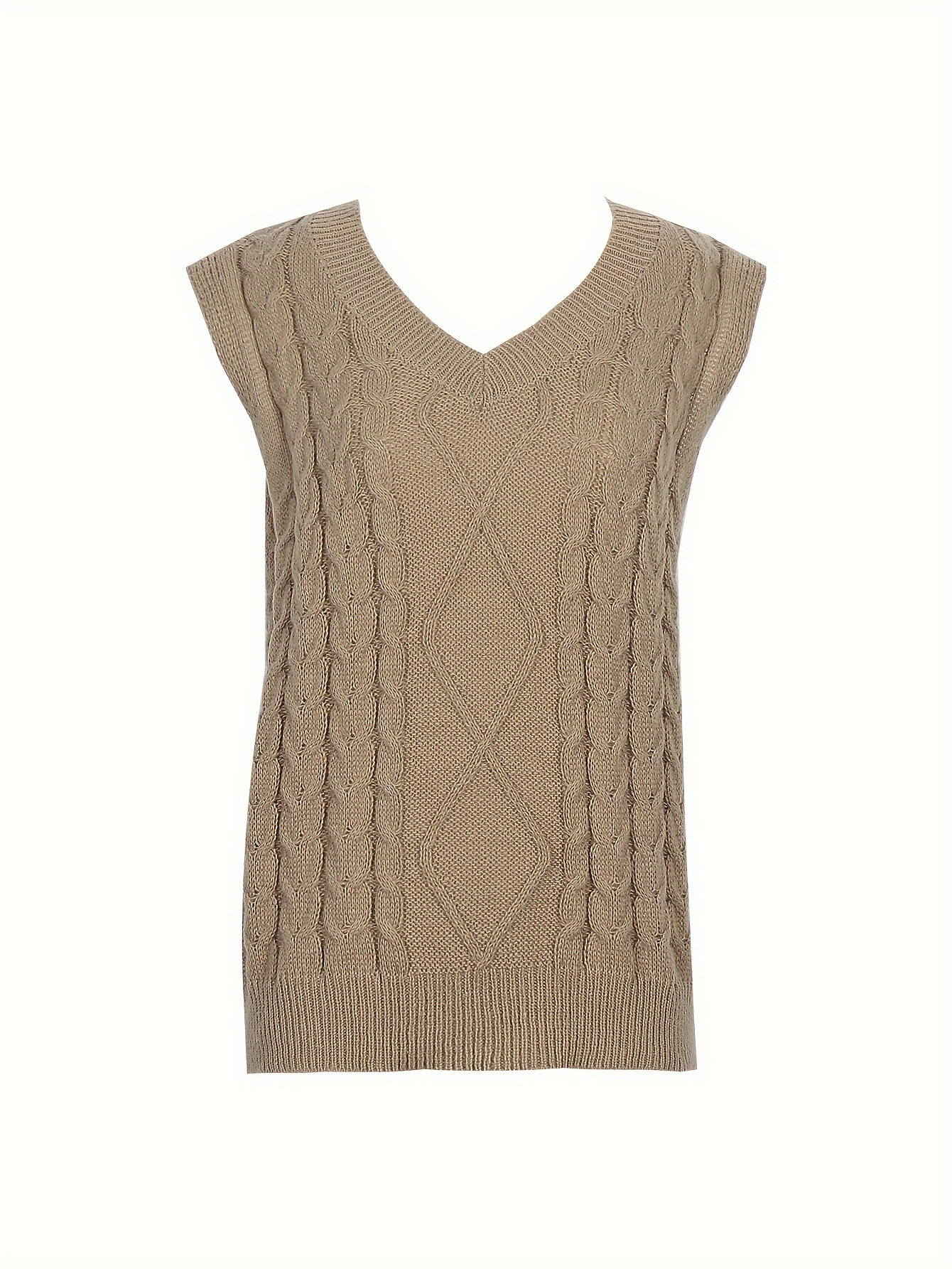 plus size preppy sweater vest womens plus solid argyle knit v neck slight stretch vest details 1
