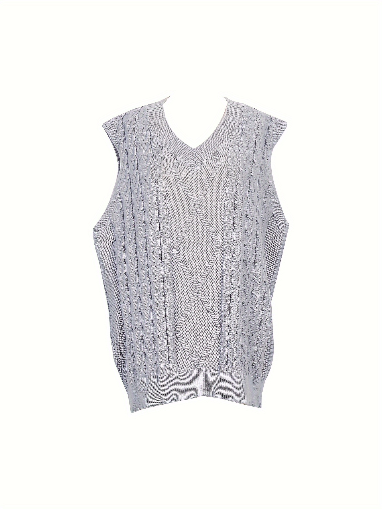 plus size preppy sweater vest womens plus solid argyle knit v neck slight stretch vest details 6