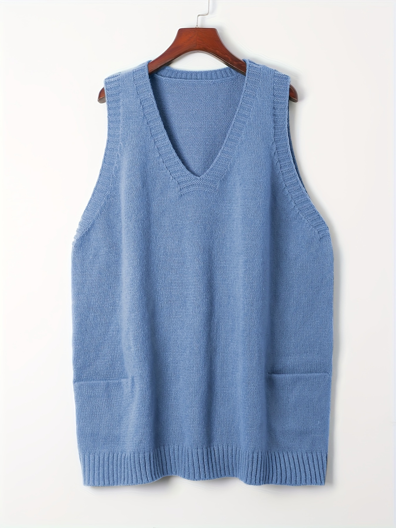 plus size solid knit sweater vest casual v neck sleeveless sweater for fall winter womens plus size clothing details 5
