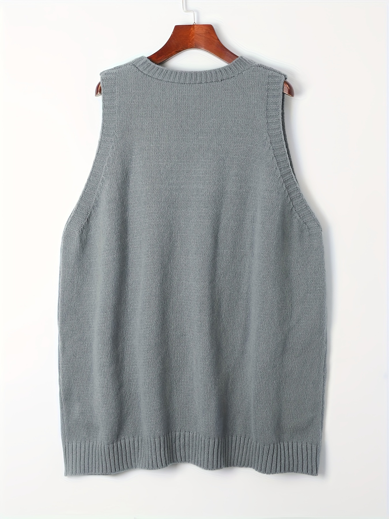 plus size solid knit sweater vest casual v neck sleeveless sweater for fall winter womens plus size clothing details 24