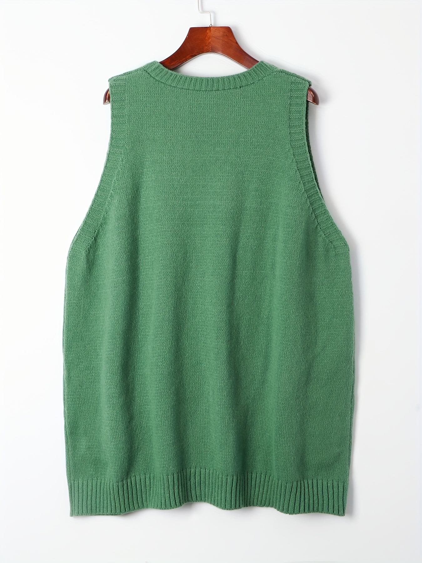 plus size solid knit sweater vest casual v neck sleeveless sweater for fall winter womens plus size clothing details 27