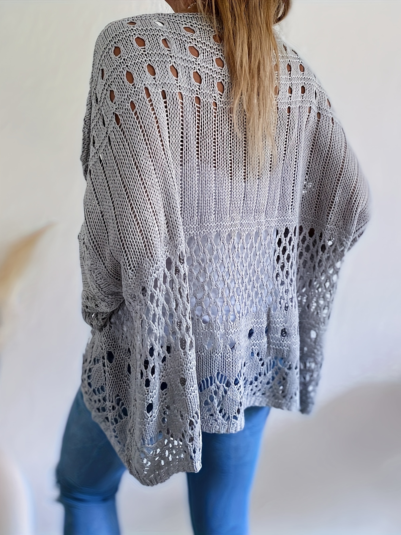 plus size solid cut out knitted top casual crew neck 3 4 sleeve top womens plus size clothing details 8