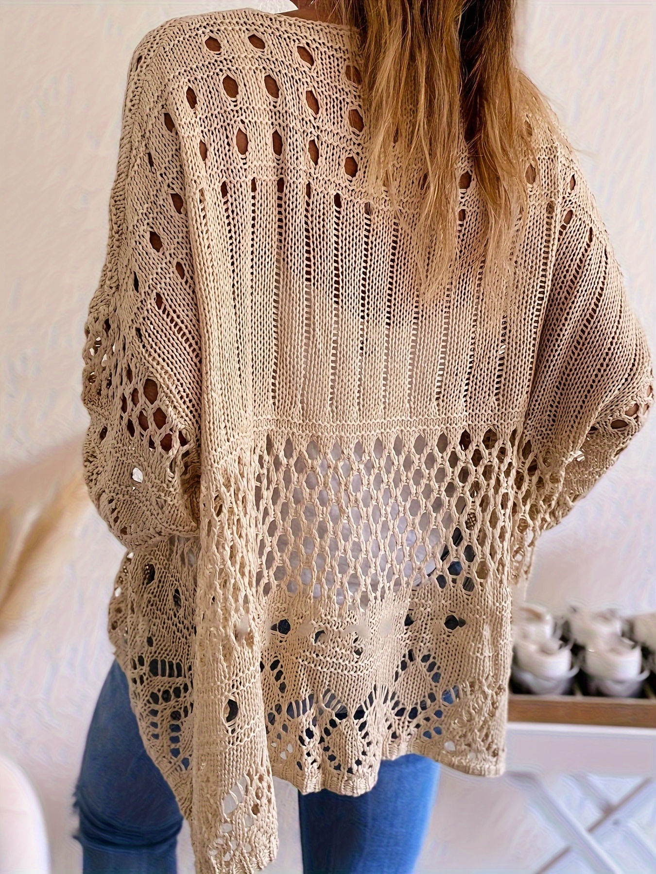 plus size solid cut out knitted top casual crew neck 3 4 sleeve top womens plus size clothing details 13