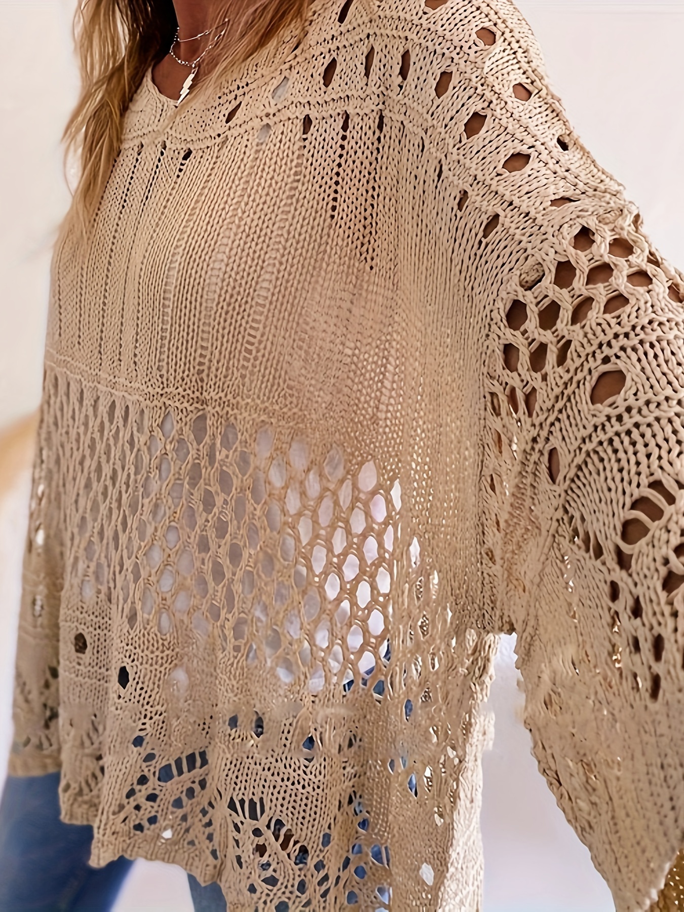 plus size solid cut out knitted top casual crew neck 3 4 sleeve top womens plus size clothing details 14
