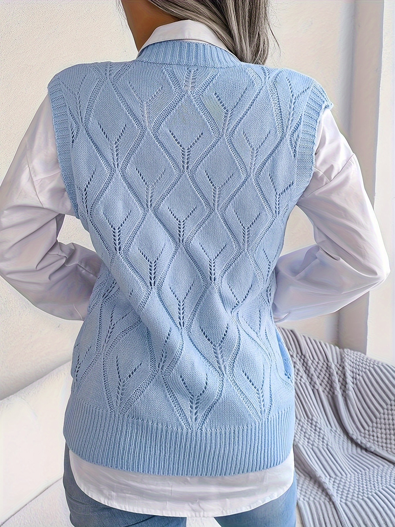 plus size argyle textured sweater vest preppy v neck sleeveless vest womens plus size clothing details 0