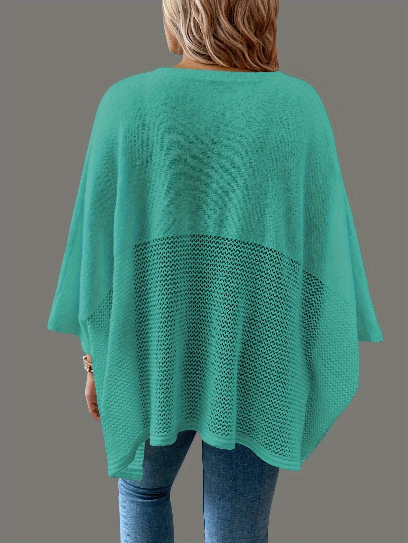 plus size solid knitted top casual batwing sleeve crew neck top womens plus size clothing details 3