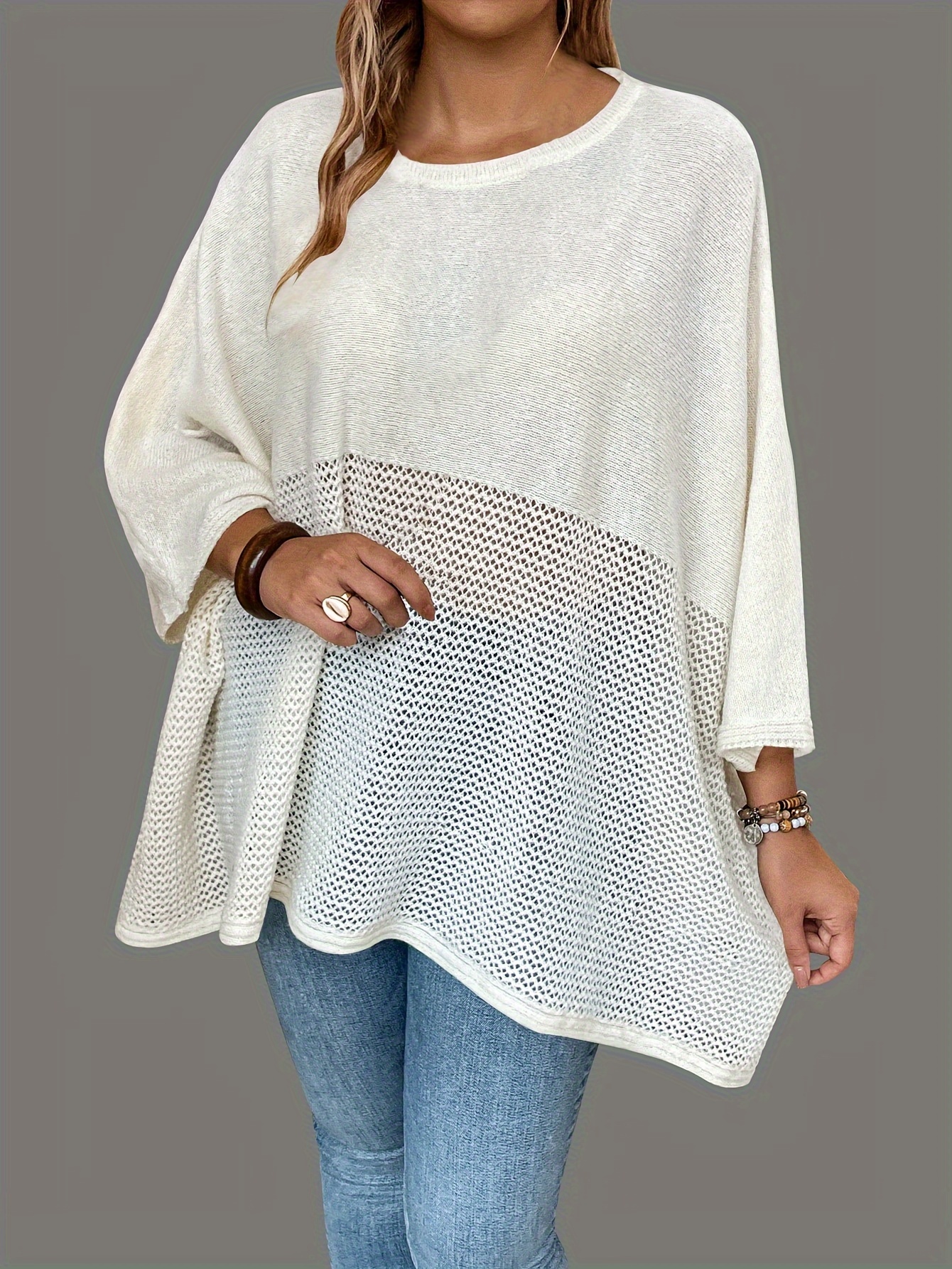 plus size solid knitted top casual batwing sleeve crew neck top womens plus size clothing details 17