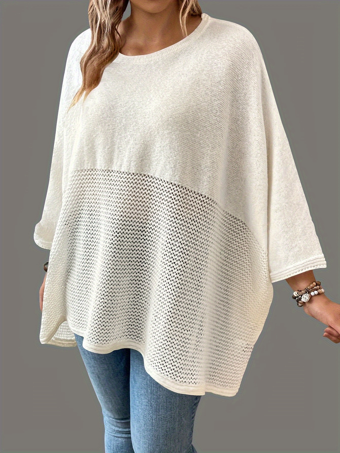 plus size solid knitted top casual batwing sleeve crew neck top womens plus size clothing details 19