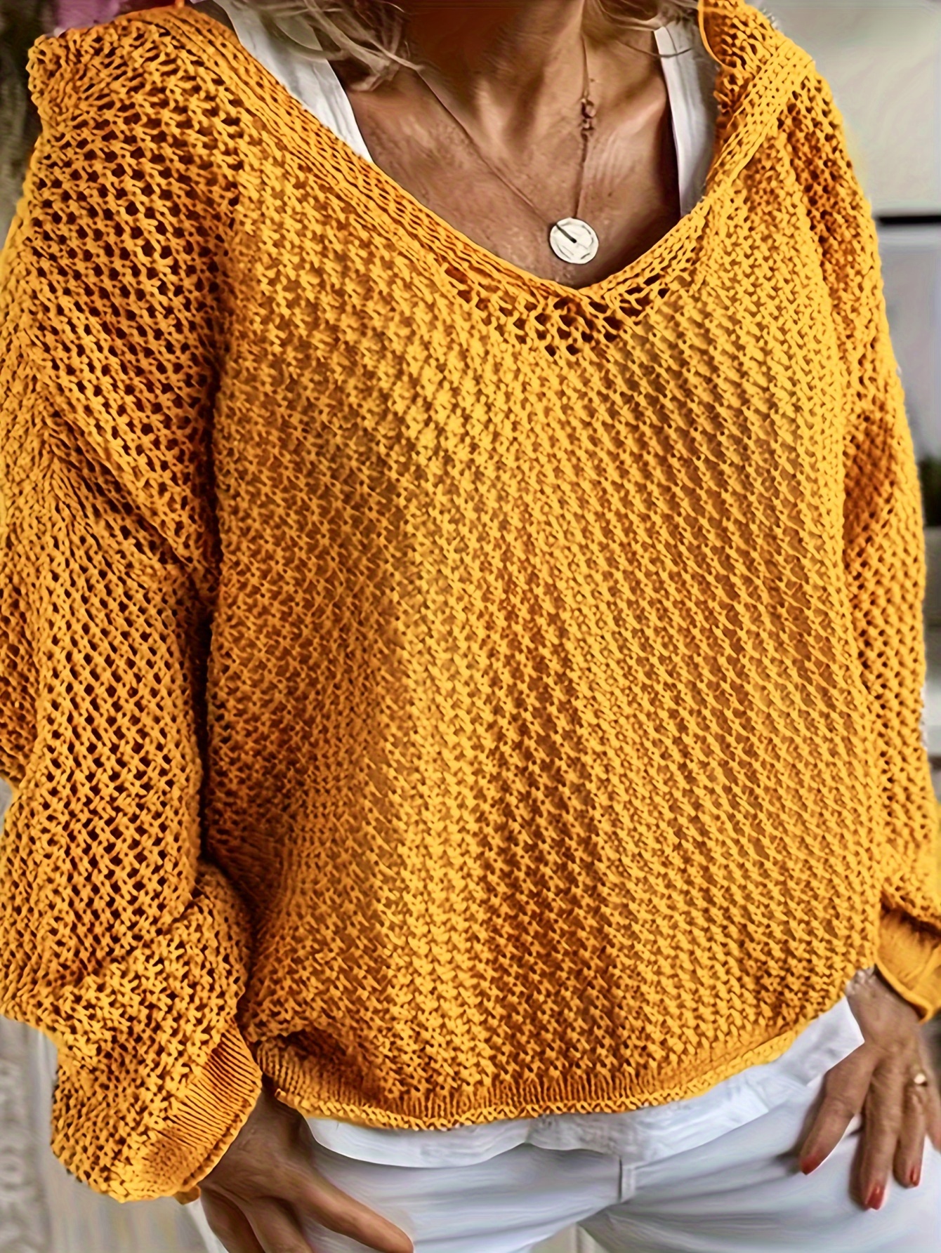 plus size solid hooded knitted top casual cut out crew neck long sleeve top womens plus size clothing details 2