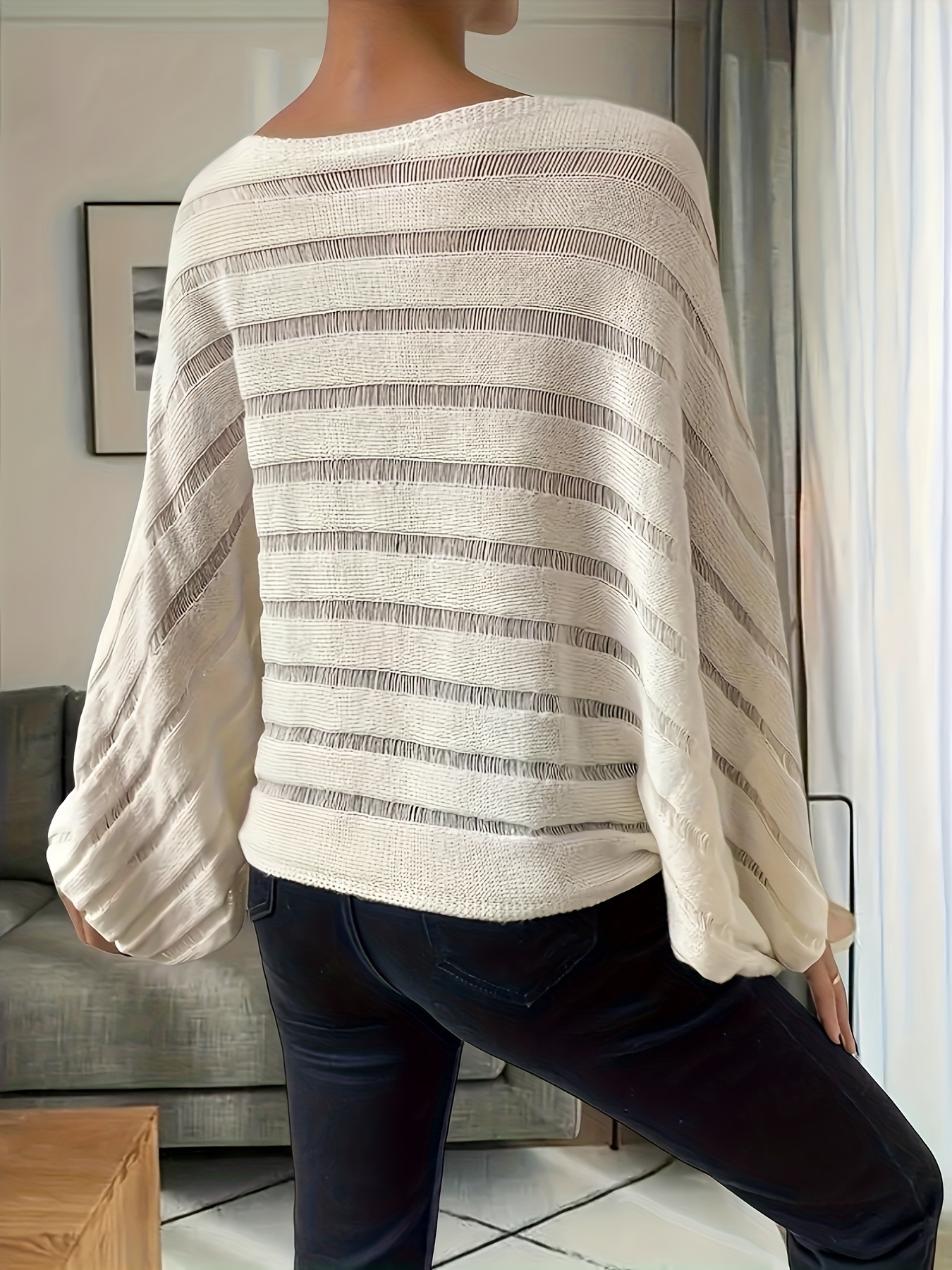 plus size solid ripped knitted top elegant batwing sleeve crew neck top for spring fall womens plus size clothing details 4