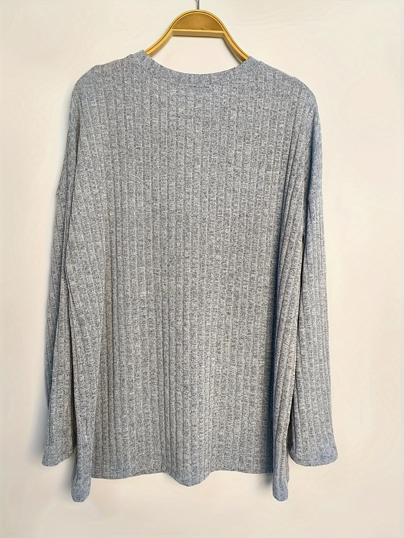 plus size casual sweater womens plus solid ribbed long sleeve round neck knit top details 2