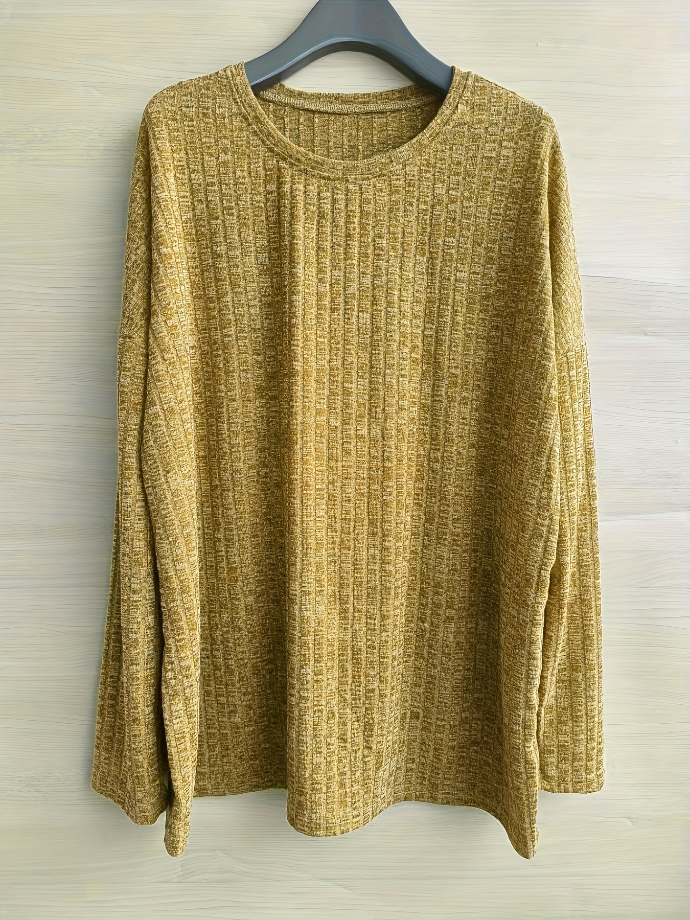 plus size casual sweater womens plus solid ribbed long sleeve round neck knit top details 24