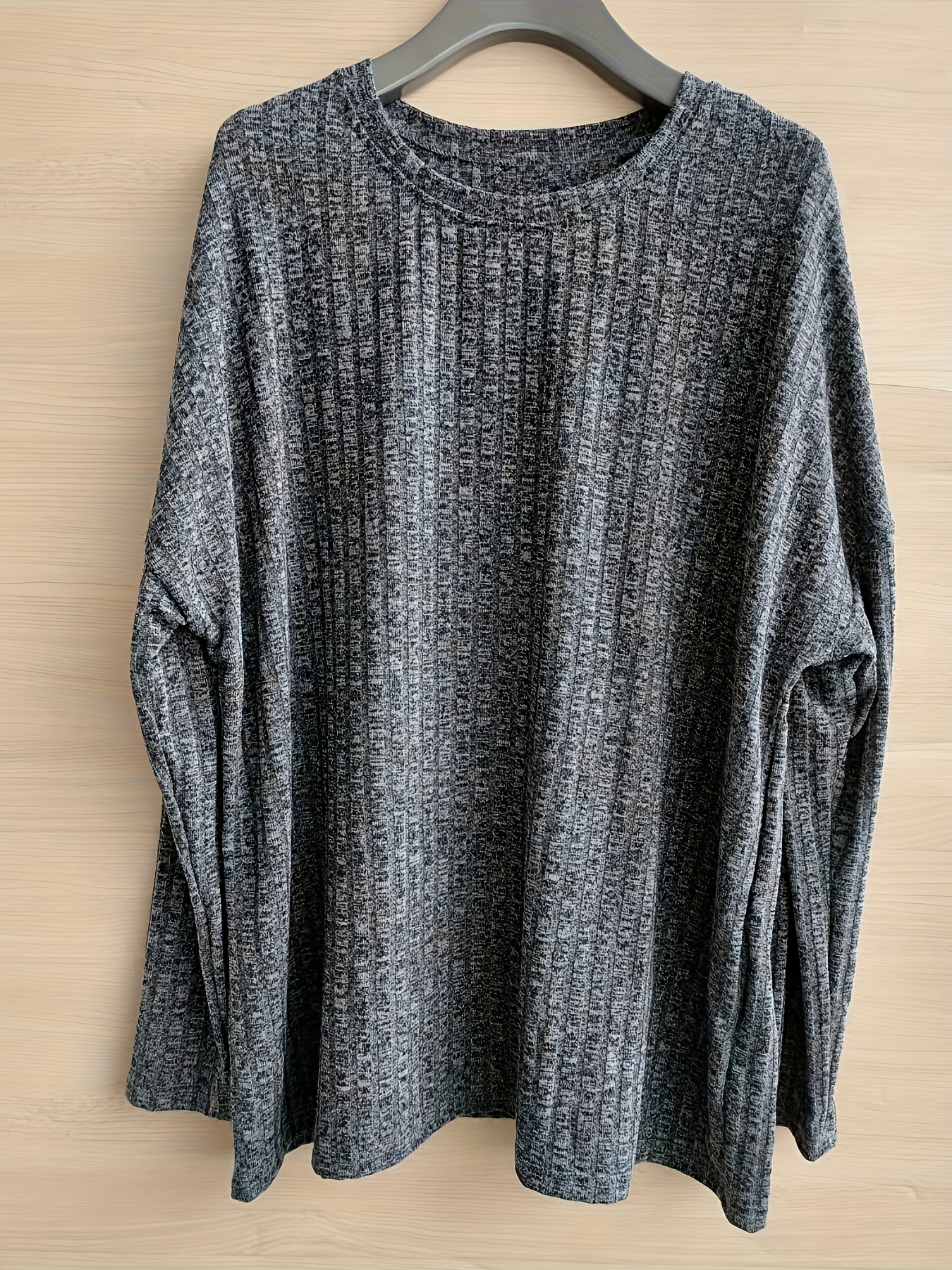 plus size casual sweater womens plus solid ribbed long sleeve round neck knit top details 36