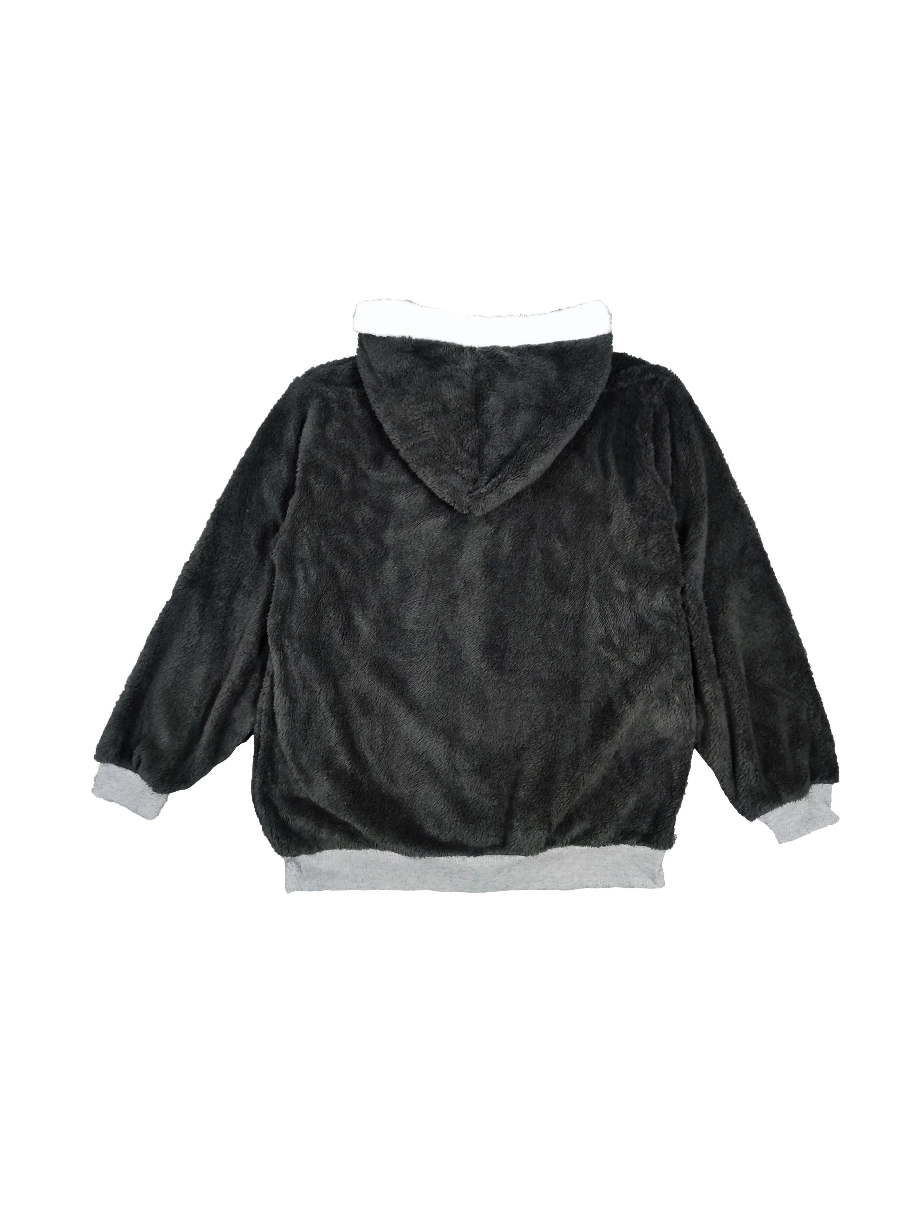plus size casual coat womens plus solid teddy fleece drawstring hoodie long sleeve zip up loose fit coat details 6