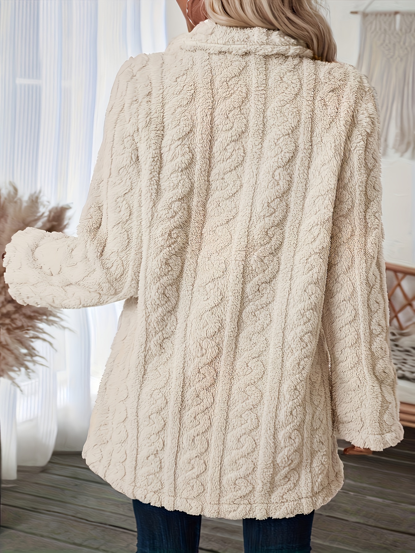 plus size solid fuzzy button coat casual long sleeve lapel coat for fall winter womens plus size clothing details 3