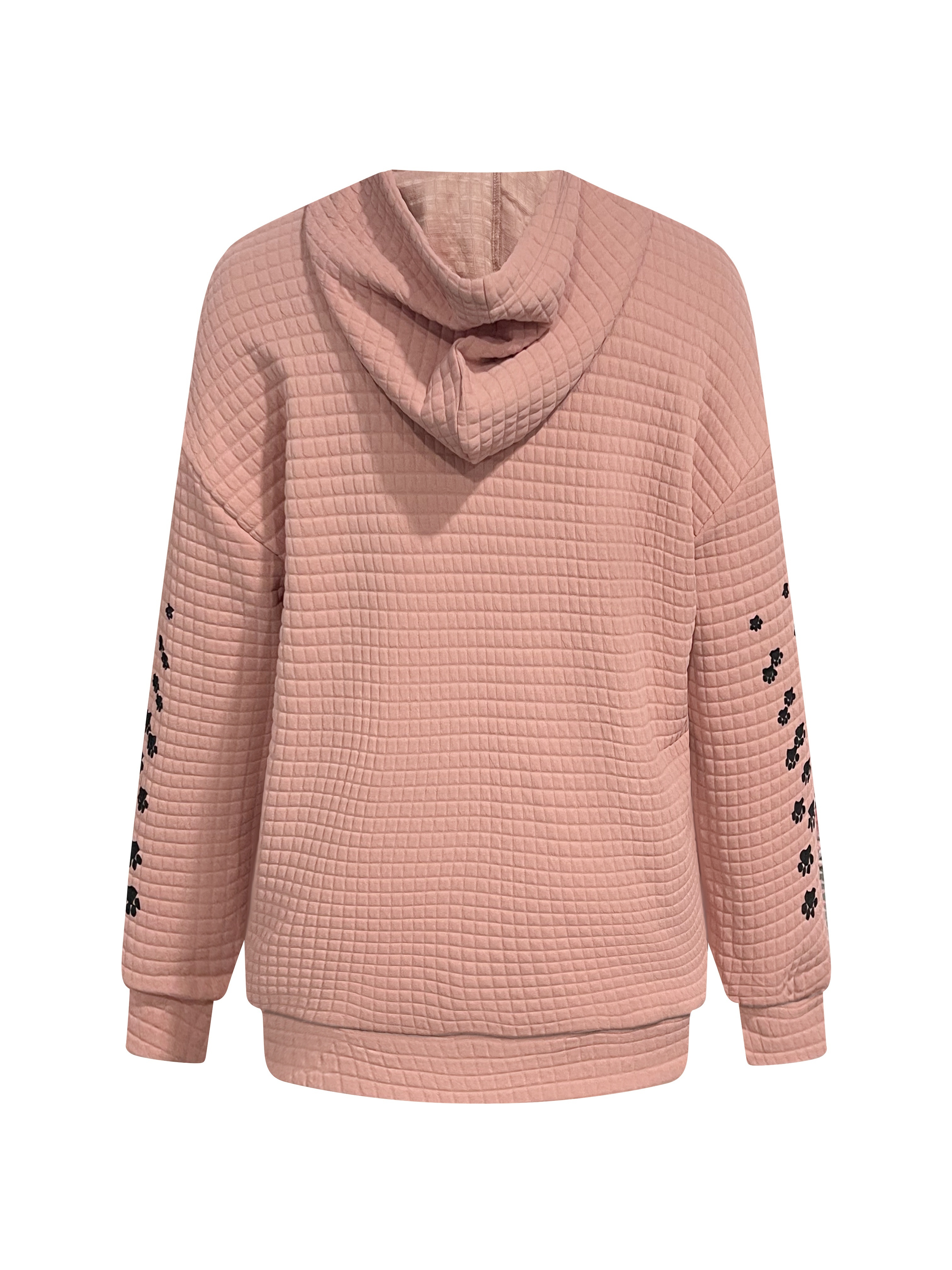 plus size casual sweatshirt womens plus cat butterfly print waffle pattern long sleeve drawstring hoodie with pockets details 2