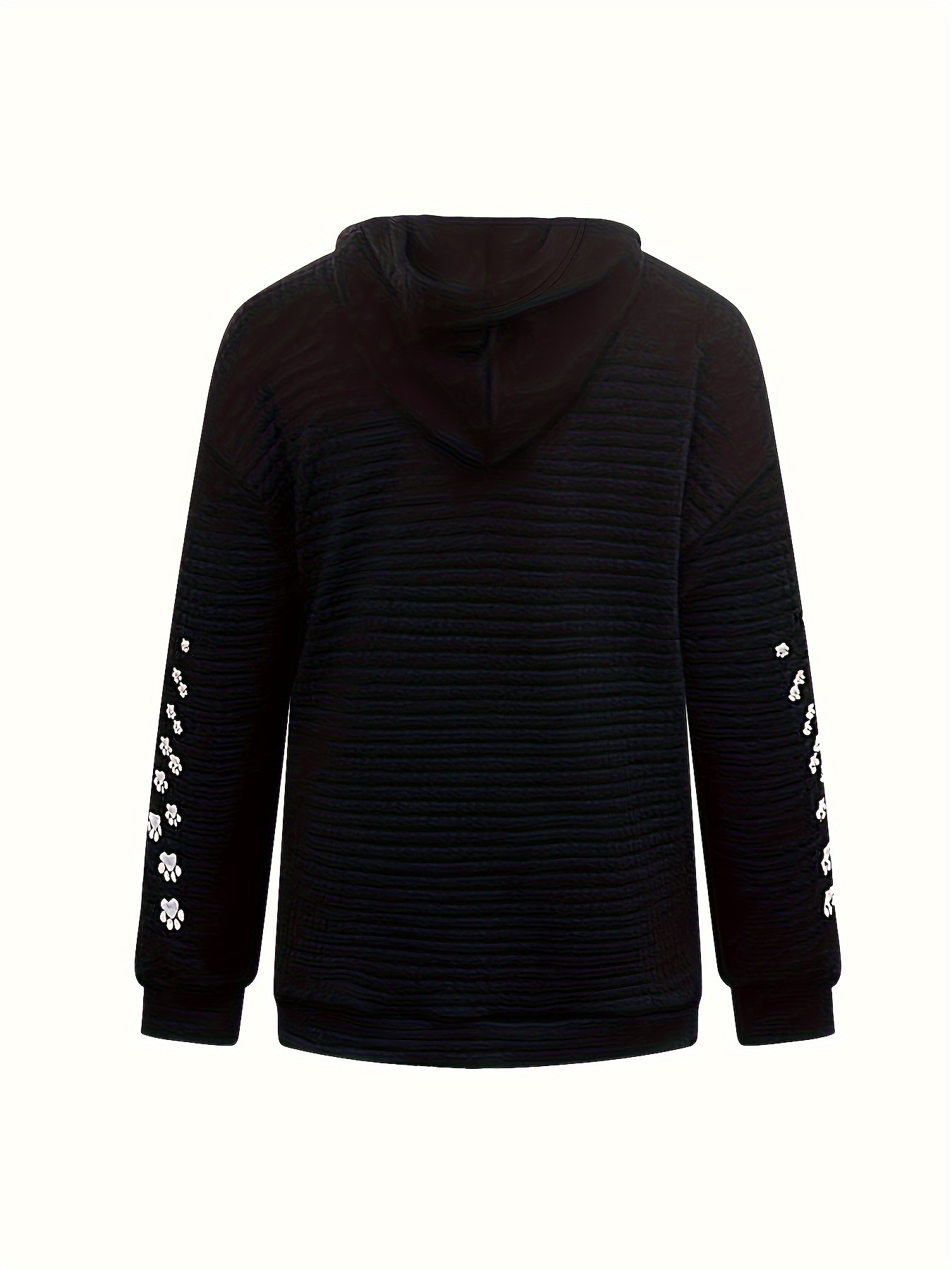 plus size casual sweatshirt womens plus cat butterfly print waffle pattern long sleeve drawstring hoodie with pockets details 8