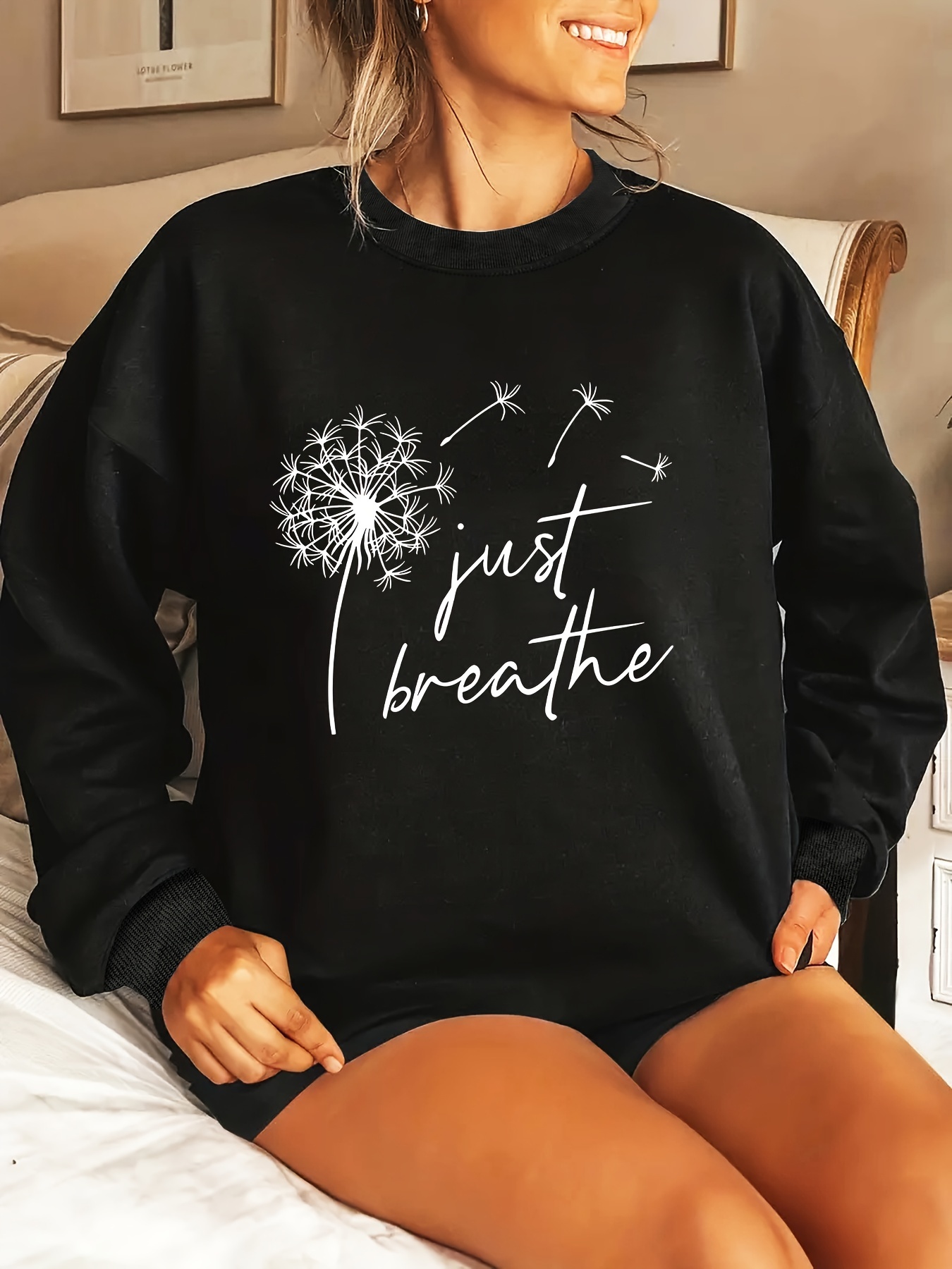 plus size dandelion print sweatshirt casual long sleeve crew neck pullover sweatshirt womens plus size clothing details 30