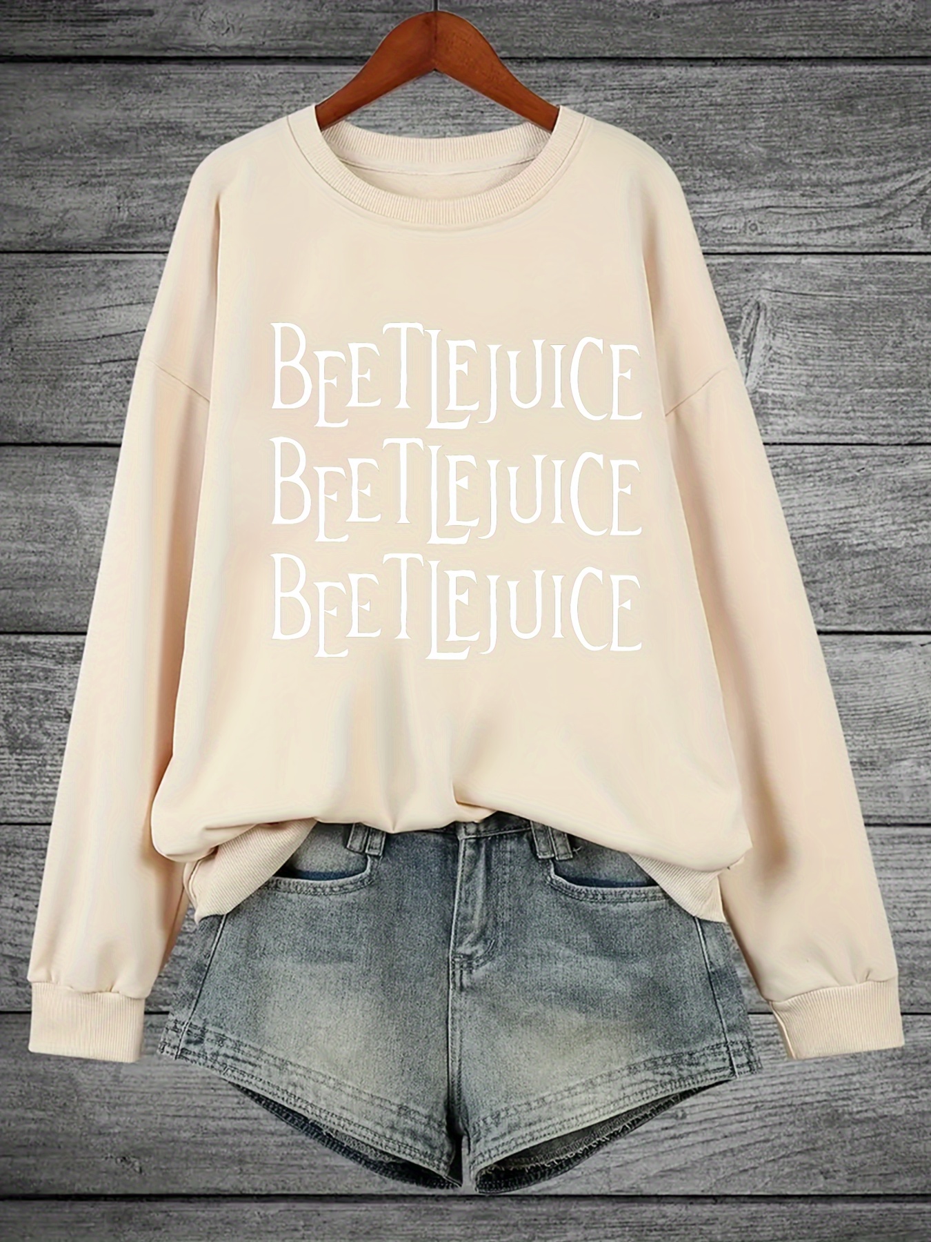 plus size letter print sweatshirt casual long sleeve crew neck pullover sweatshirt womens plus size clothing details 0