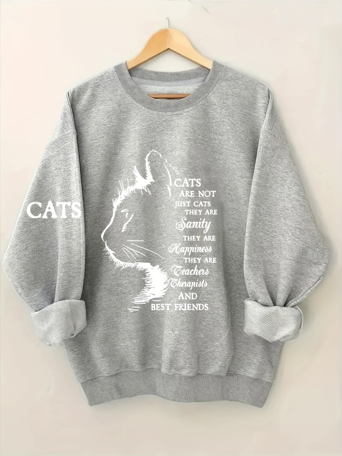 plus size cat print sweatshirt casual long sleeve crew neck sweatshirt womens plus size clothing details 0