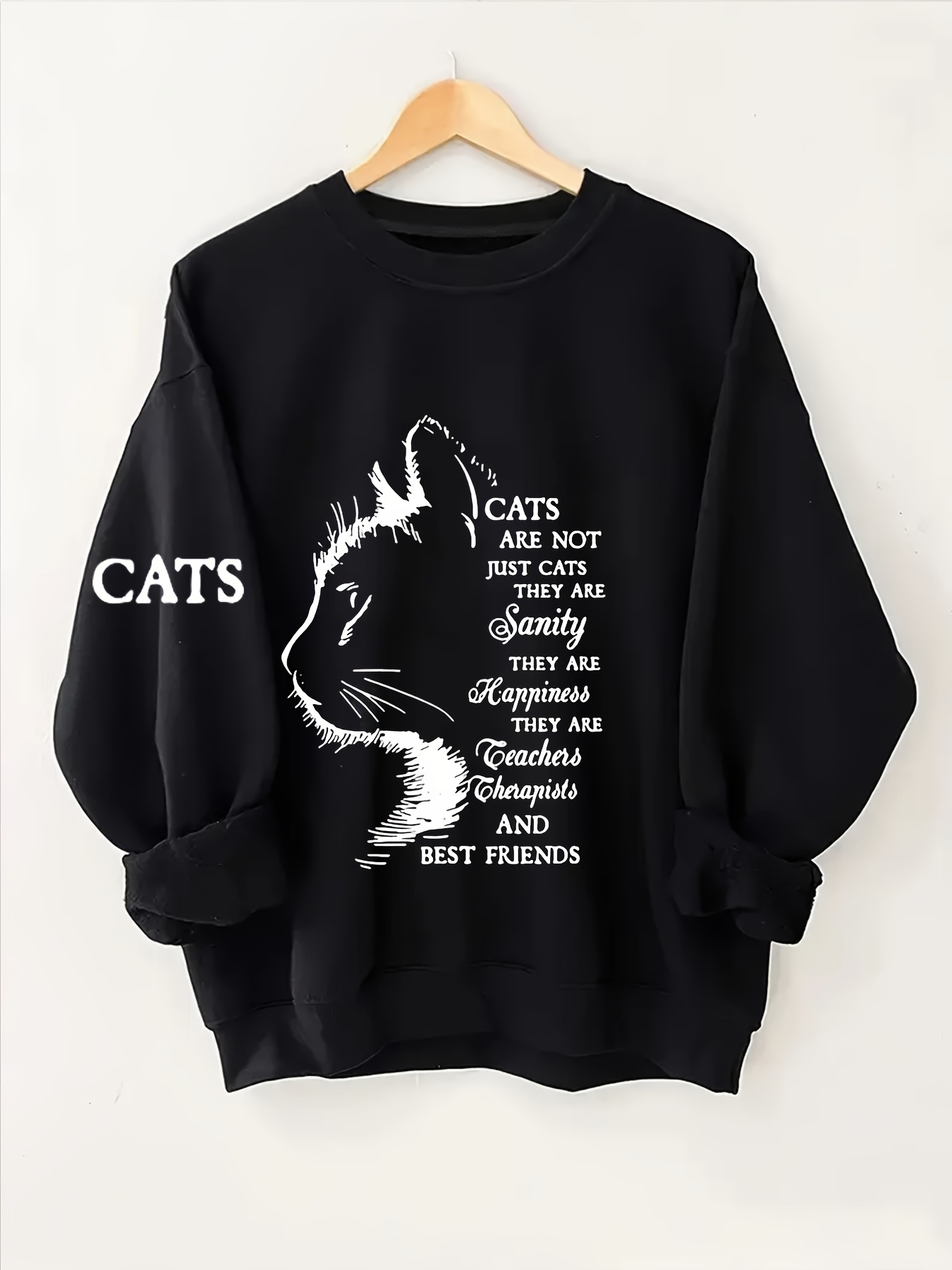 plus size cat print sweatshirt casual long sleeve crew neck sweatshirt womens plus size clothing details 5
