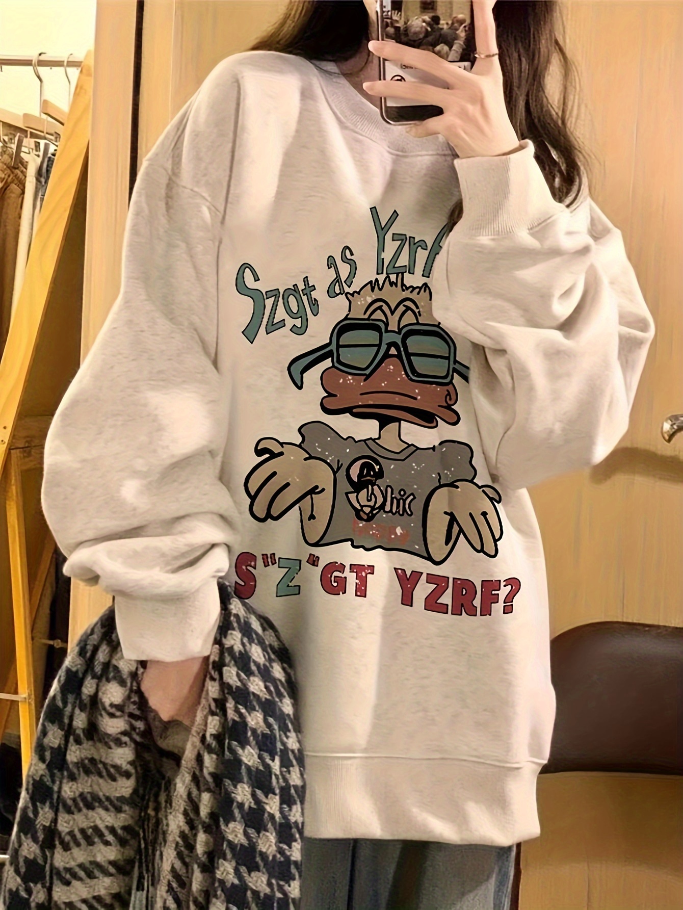 letter print pullover sweatshirt casual long sleeve crew neck sweatshirt womens clothing details 5