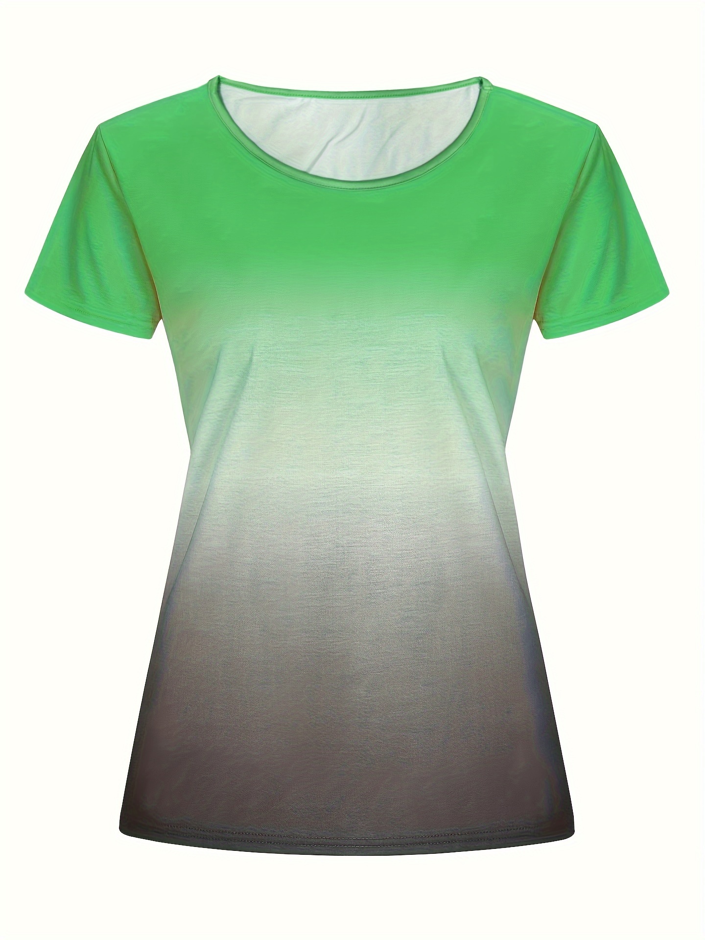 plus size casual t shirt womens plus ombre print short sleeve round neck slight stretch tee details 4