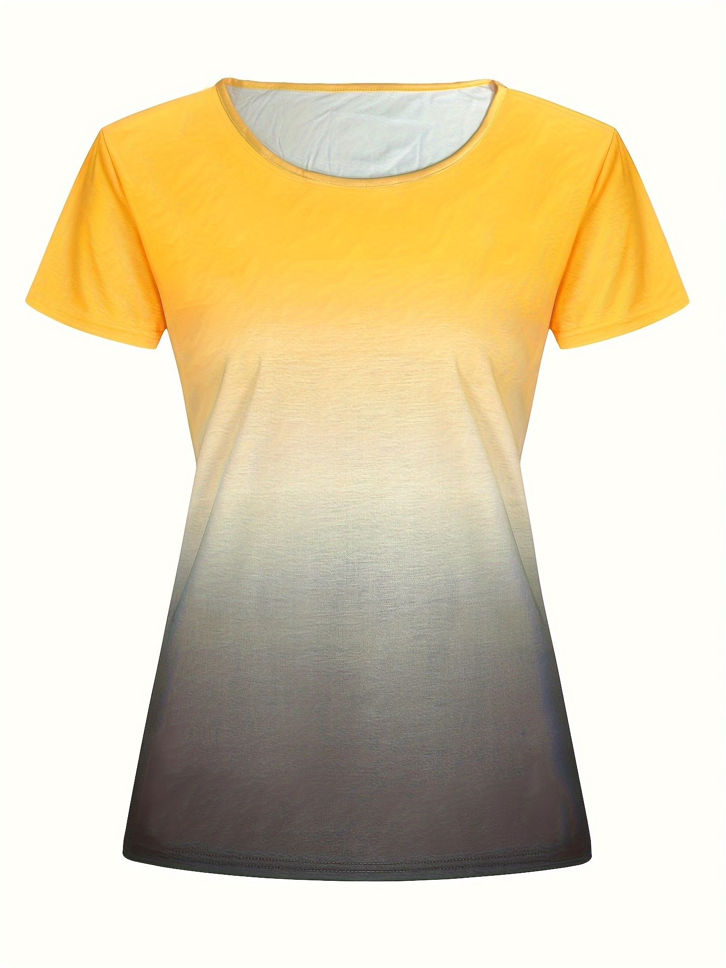 plus size casual t shirt womens plus ombre print short sleeve round neck slight stretch tee details 14