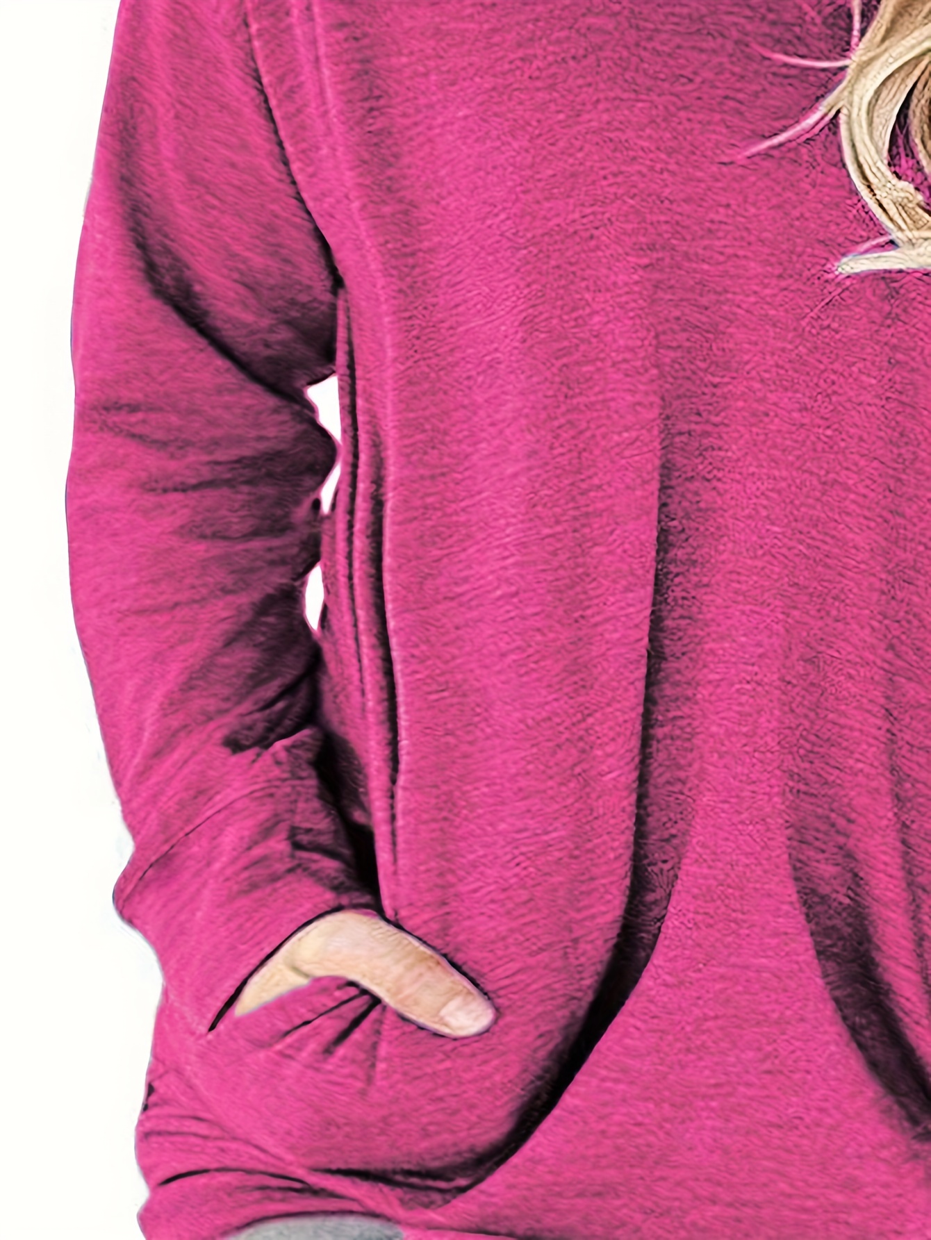 plus size casual top womens plus colorblock long sleeve v neck top with pockets details 3