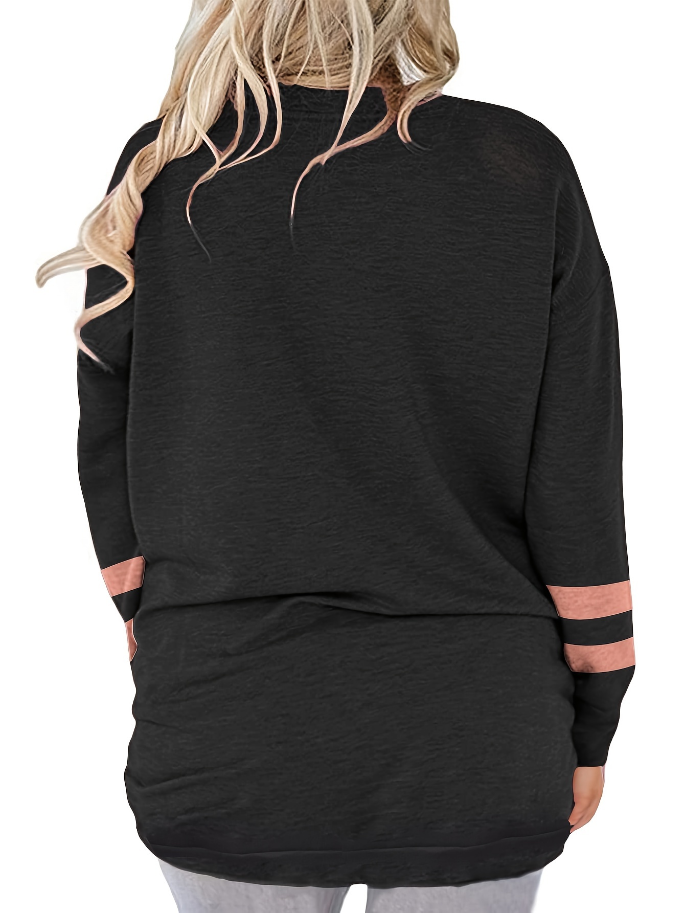 plus size casual top womens plus colorblock long sleeve v neck top with pockets details 31