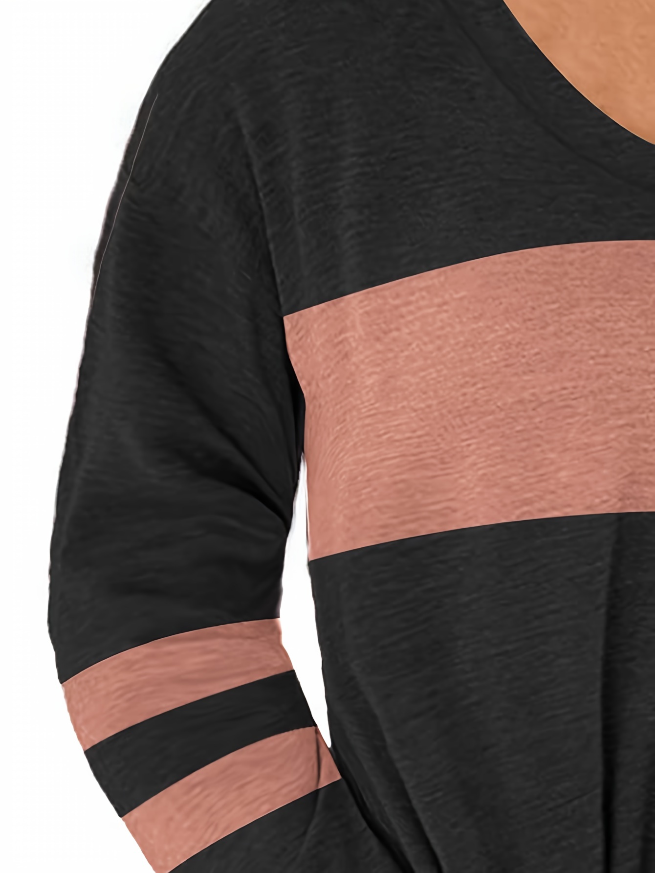 plus size casual top womens plus colorblock long sleeve v neck top with pockets details 35
