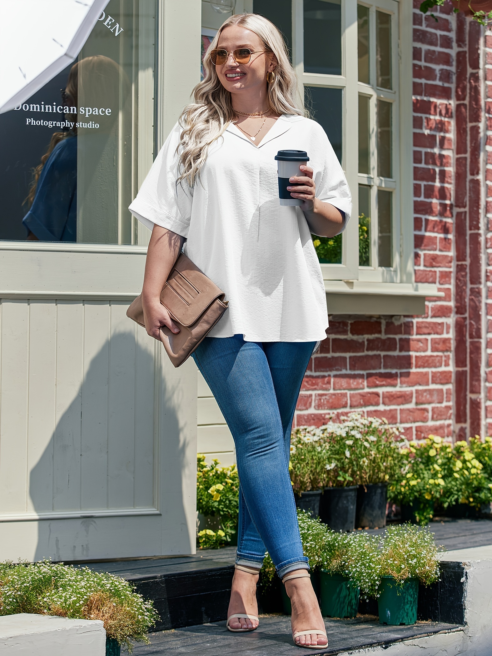 womens plus size blouse v neck shirt short sleeve casual formal summer office tops details 1