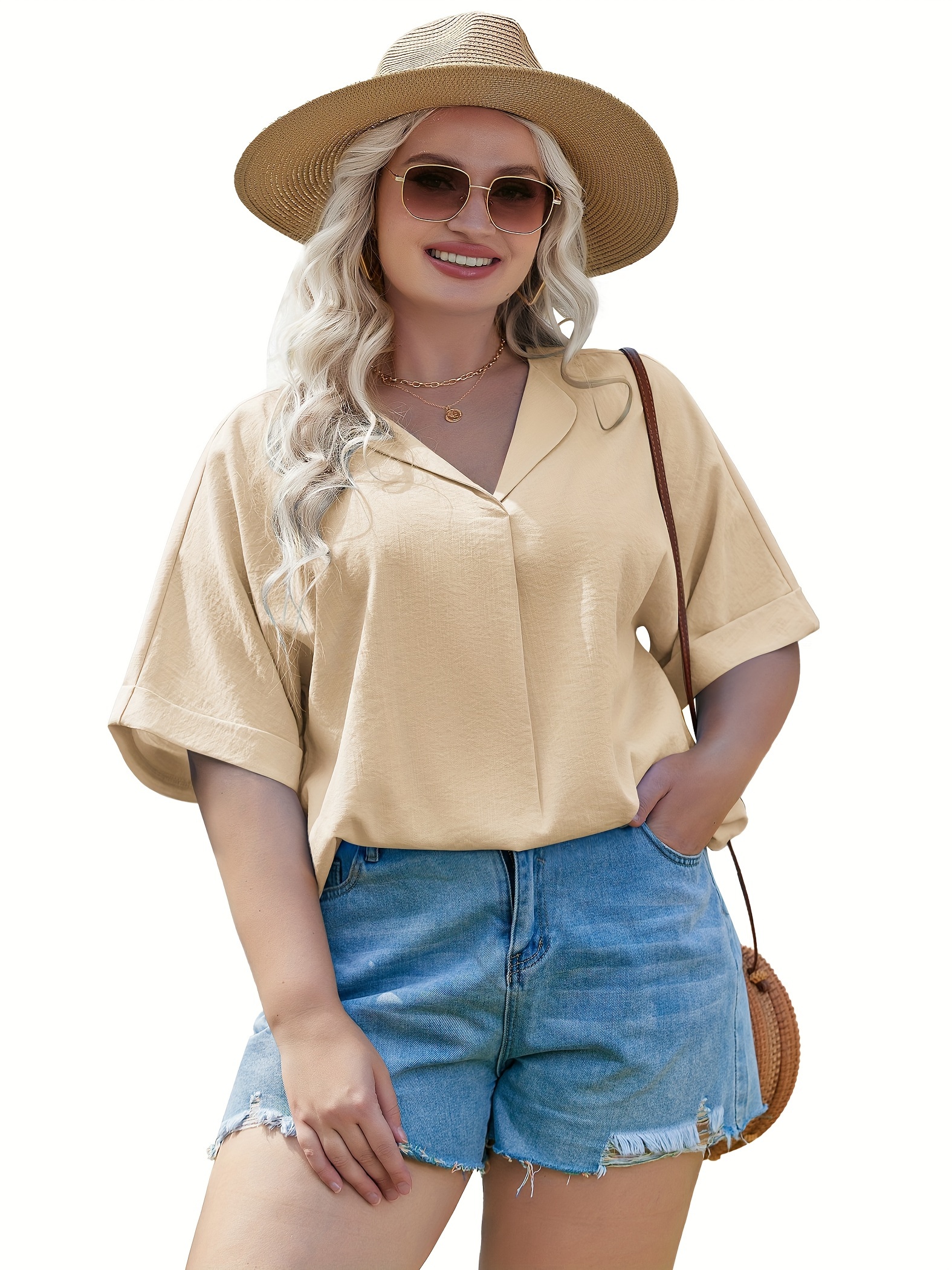 womens plus size blouse v neck shirt short sleeve casual formal summer office tops details 12