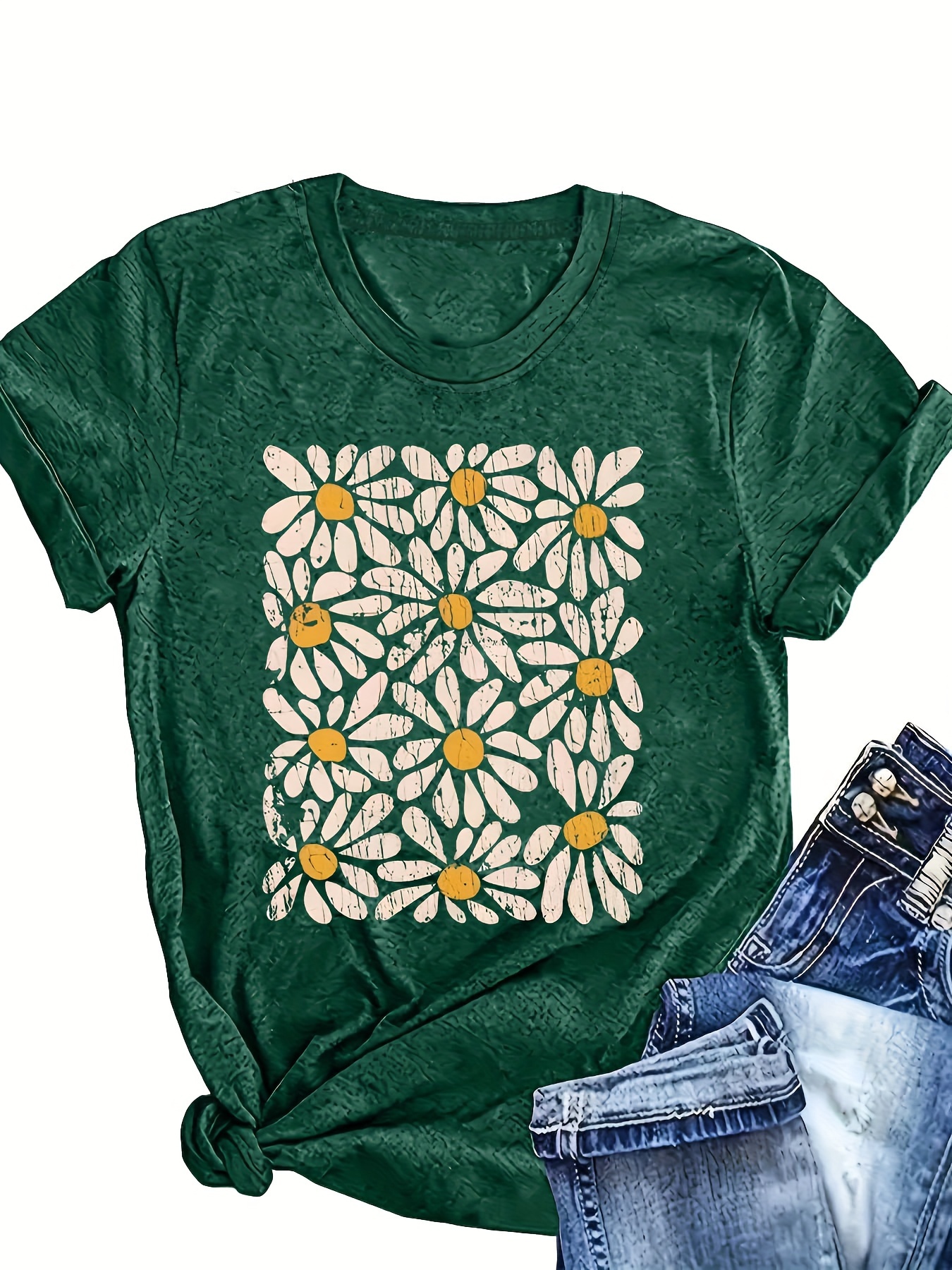 plus size floral print t shirt casual crew neck short sleeve t shirt womens plus size clothing details 0