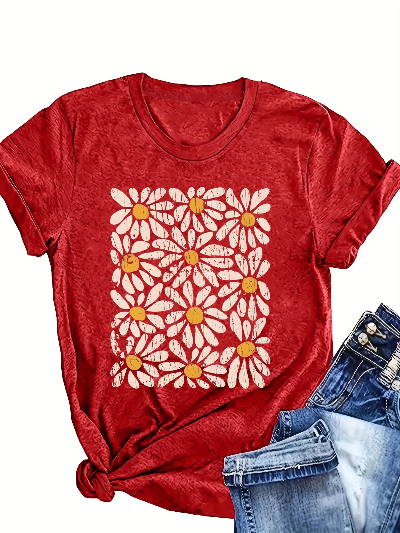plus size floral print t shirt casual crew neck short sleeve t shirt womens plus size clothing details 3