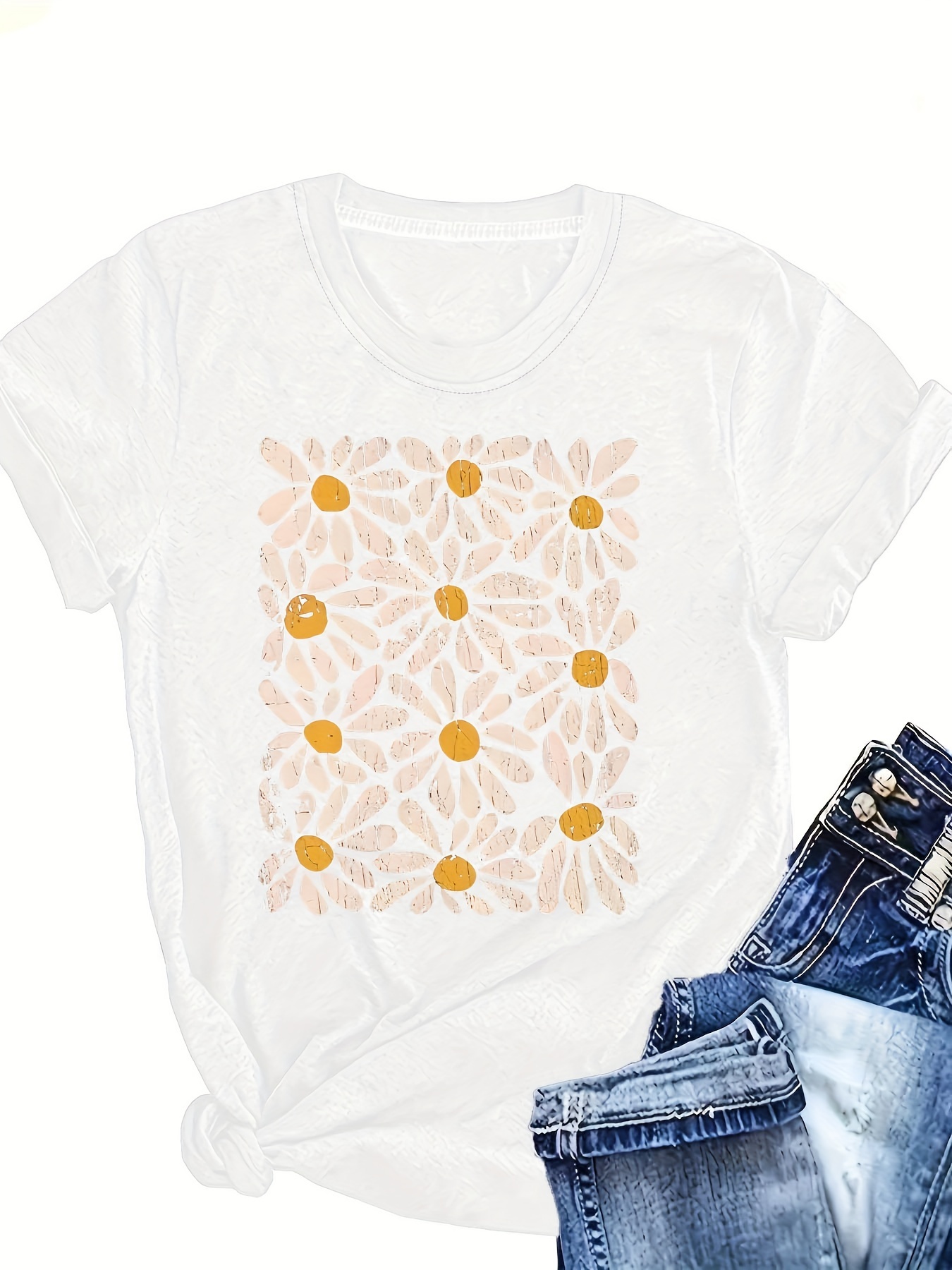 plus size floral print t shirt casual crew neck short sleeve t shirt womens plus size clothing details 15